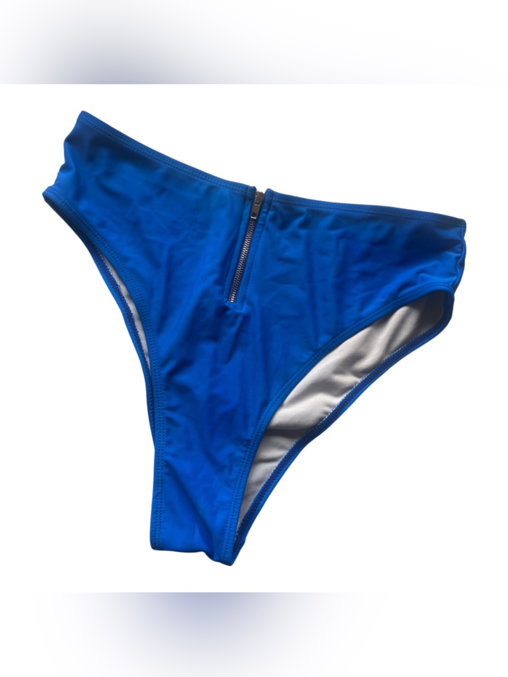 High-Waist Blue Women's Swim Bottom with Front Zip